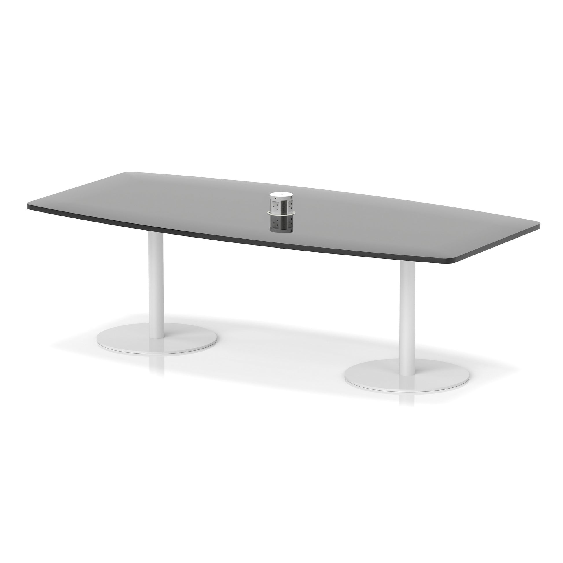 Italia Volta Poseur High Gloss Table With Pop-up Power Module Black 2400mm White - Industrious Decor