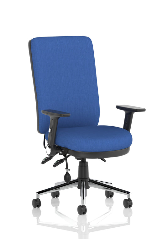 Chiro High Back Task Operator Office Chair Blue Fabric With Height Adjustable & Folding Arms Matching Bespoke Colour - Industrious Decor