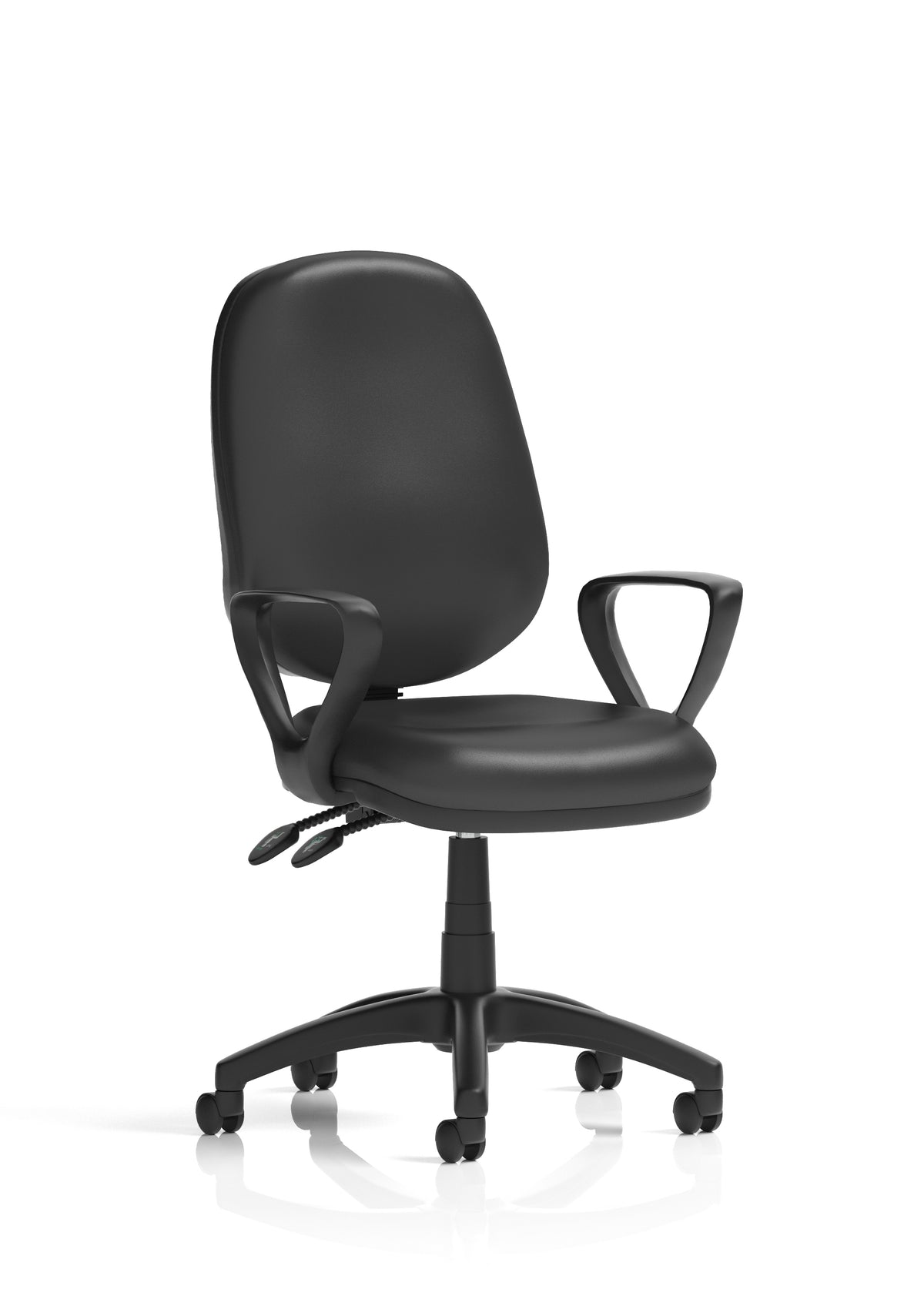 Ives Medium Back Task Operator Office Chair Black Bonded Leather Matching Bespoke Colour With Loop Arms - Industrious Decor