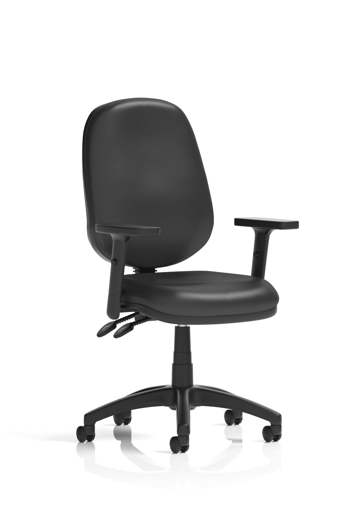 Ives Medium Back Task Operator Office Chair Black Bonded Leather Matching Bespoke Colour With Height Adjustable Arms - Industrious Decor
