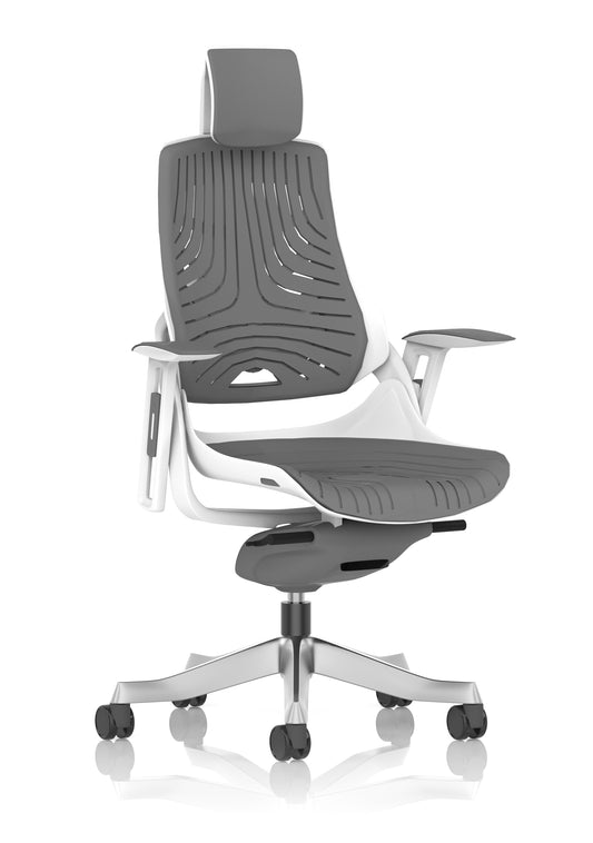 Zure High Back White Shell Elastomer Executive Office Chair with Arms Elastomer Gel Grey Elastomer Gel Grey With Headrest - Industrious Decor
