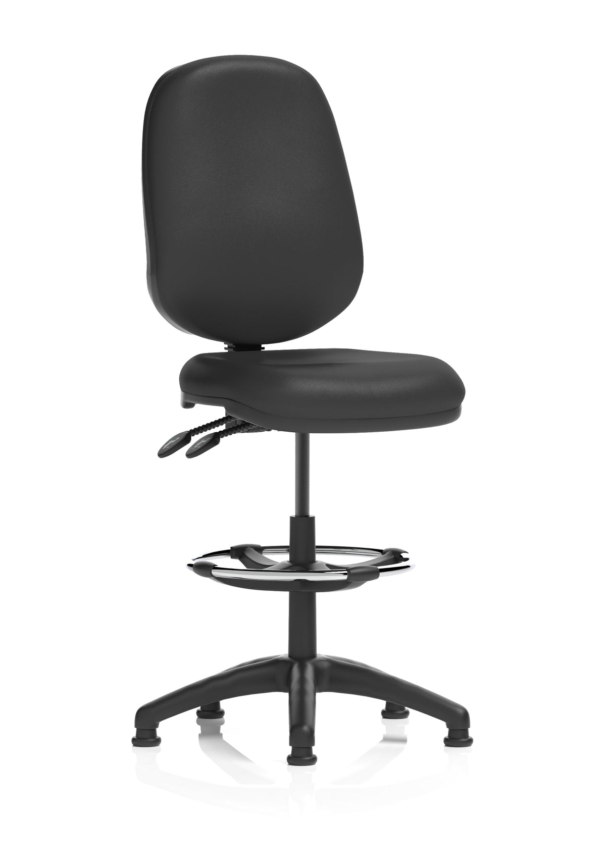 Sterling Medium Back Draughtsman Chair | Infinite Lock | Height Adjustable Back & Arms Black Leather Matching Colour None - Industrious Decor