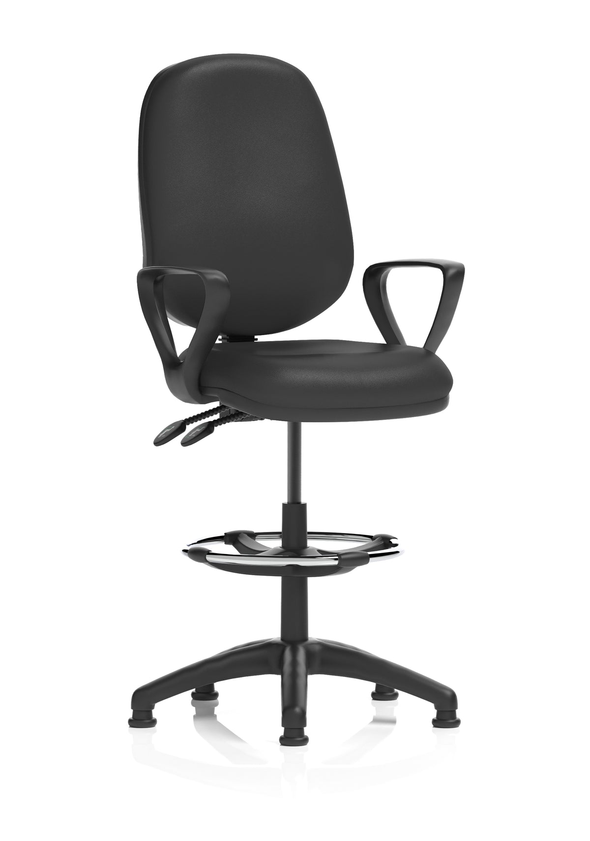 Sterling Medium Back Draughtsman Chair | Infinite Lock | Height Adjustable Back & Arms Black Leather Matching Colour With Loop Arms - Industrious Decor