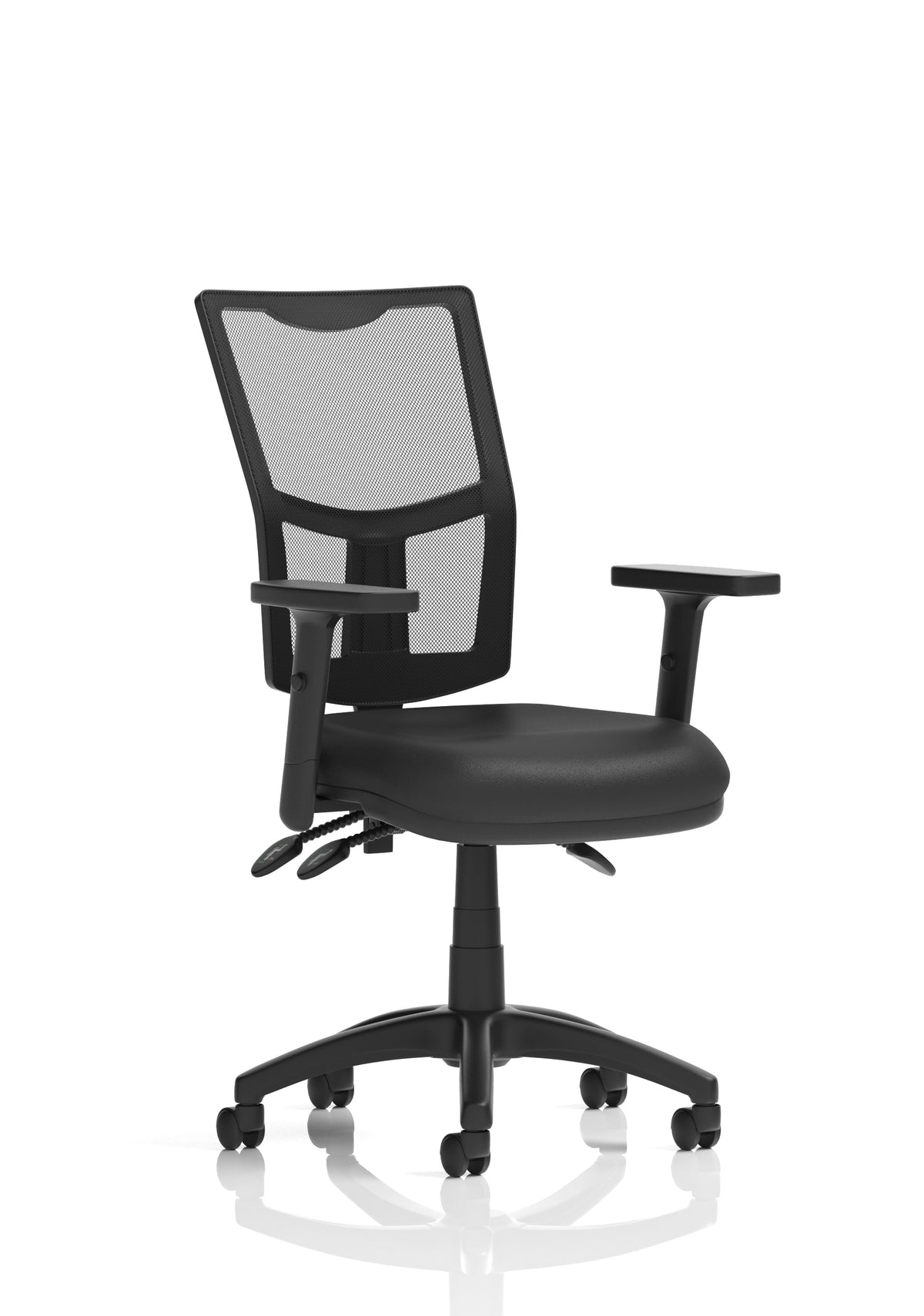 Windham Medium Back Mesh Task Chair | Gas Height | Independent Tilt | Height Adjustable Back Black Leather With Height Adjustable Arms - Industrious Decor