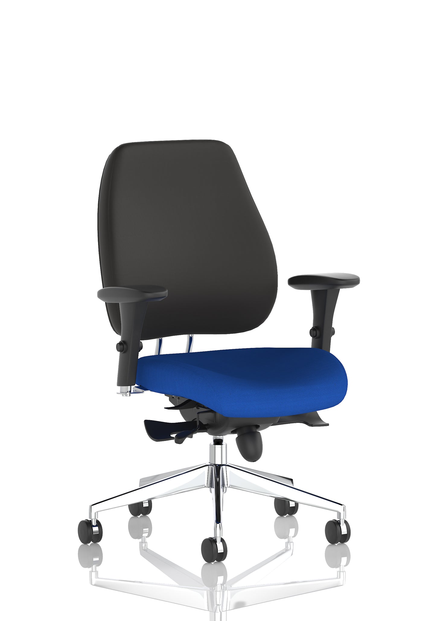 Chiro Plus High Back Ergonomic Posture Chair with Arms Bespoke Stevia Blue Fabric Black None - Industrious Decor