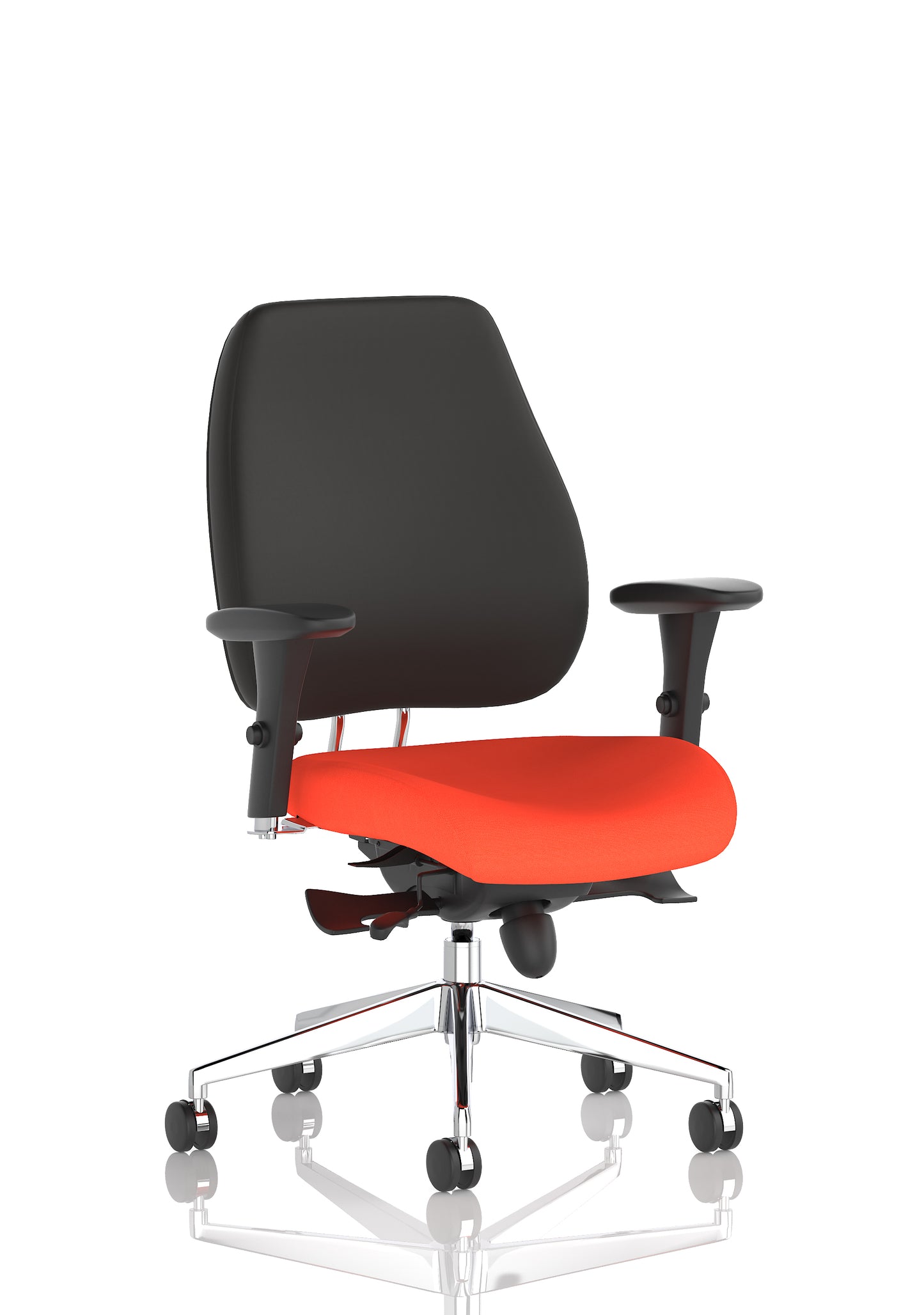 Chiro Plus High Back Ergonomic Posture Chair with Arms Bespoke Tabasco Orange Fabric Black None - Industrious Decor