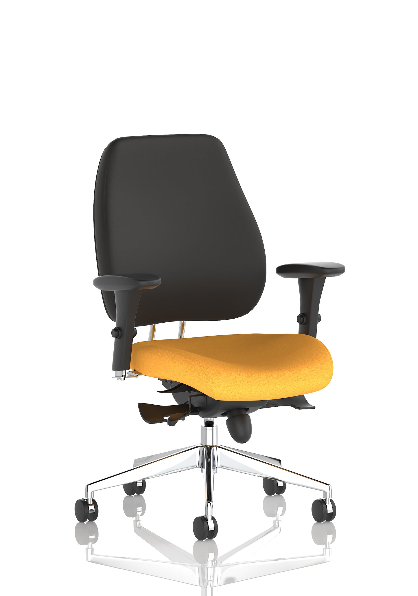 Chiro Plus High Back Ergonomic Posture Chair with Arms Bespoke Senna Yellow Fabric Black None - Industrious Decor