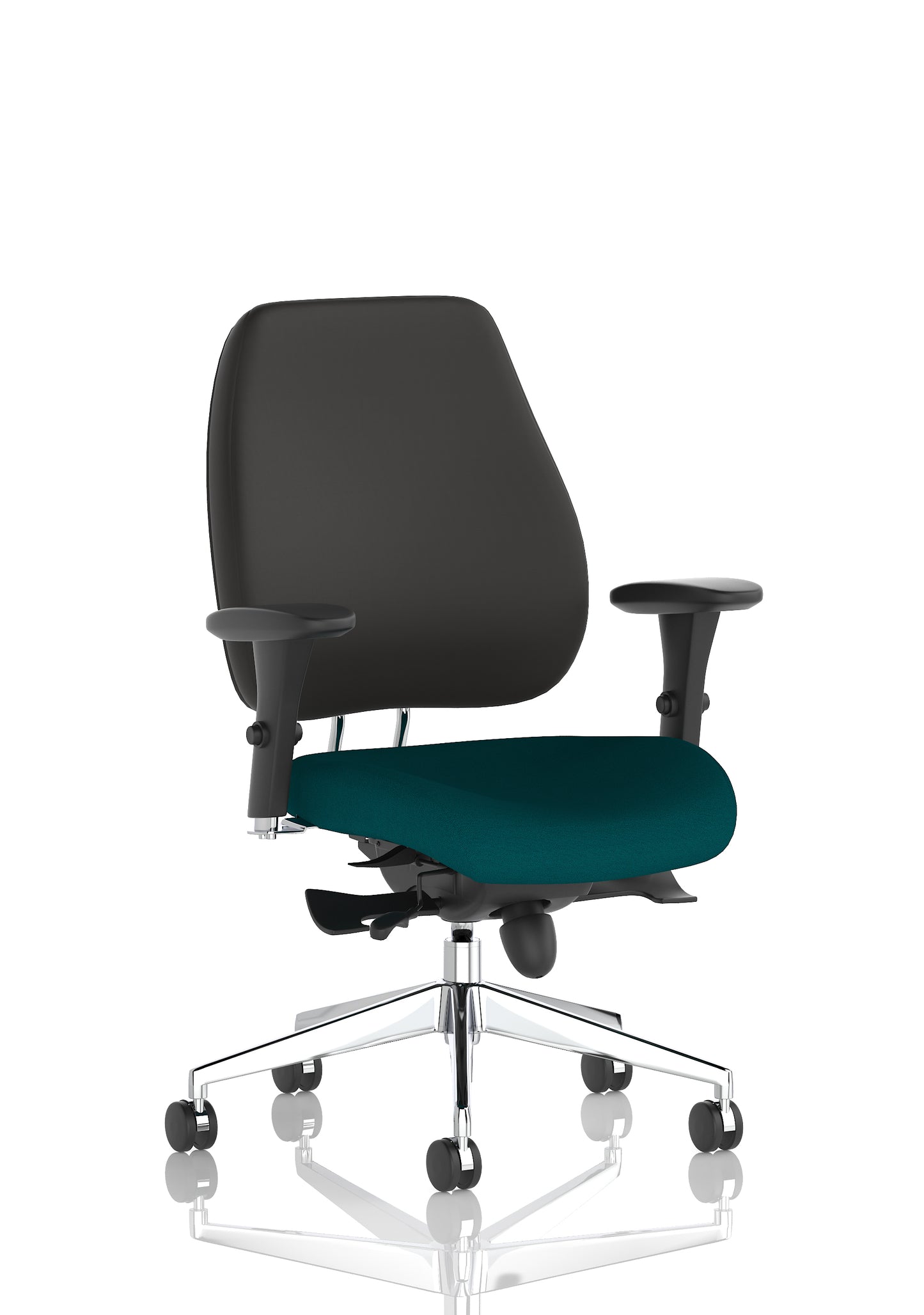 Chiro Plus High Back Ergonomic Posture Chair with Arms Bespoke Maringa Teal Fabric Black None - Industrious Decor