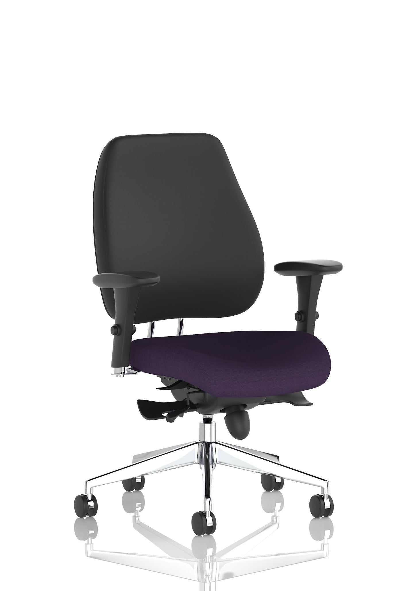 Chiro Plus High Back Ergonomic Posture Chair with Arms Bespoke Tansy Purple Fabric Black None - Industrious Decor