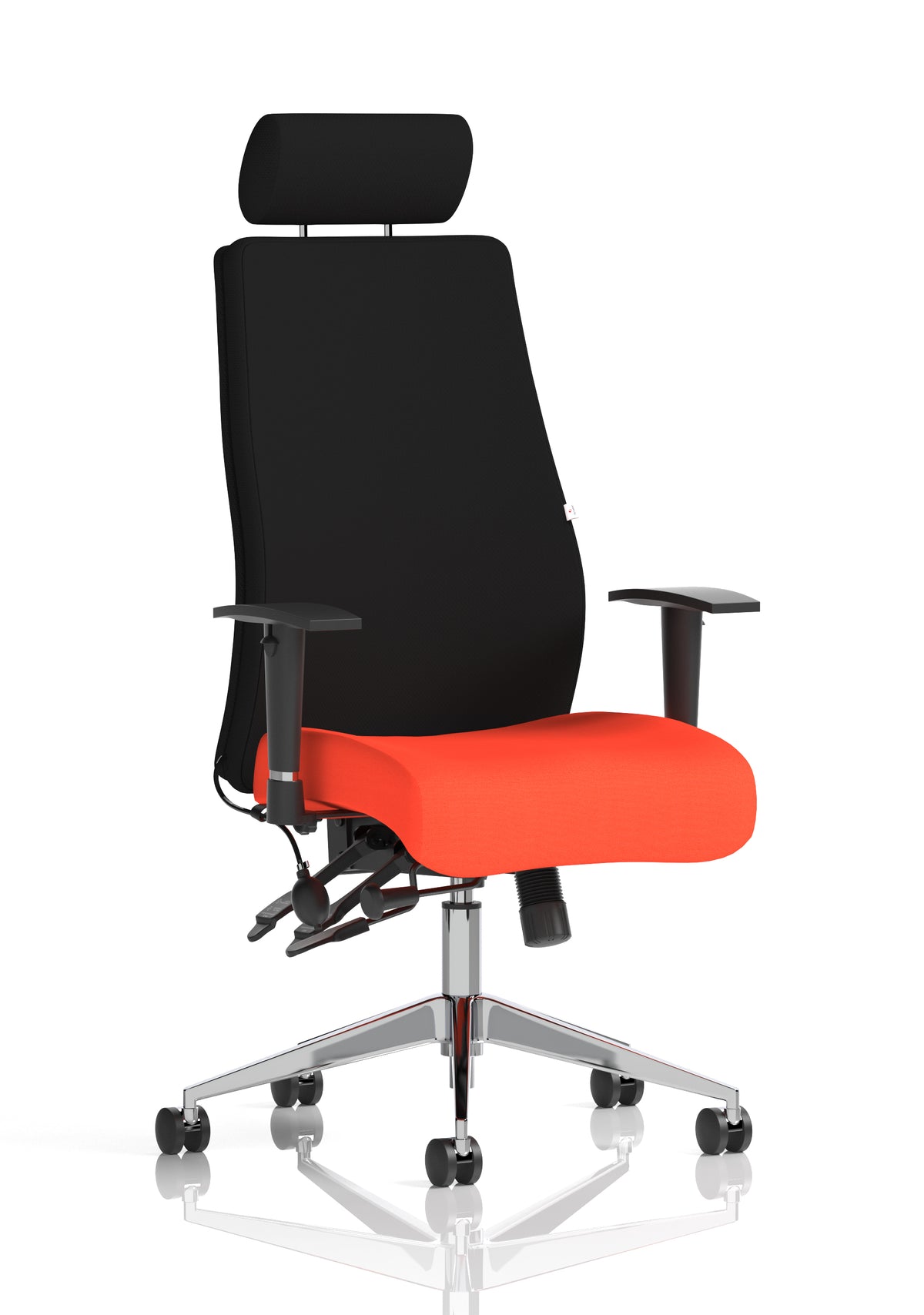Silverton 24Hr High Back Ergonomic Task Chair | Independent Tilt | Adjustable Lumbar & Headrest Bespoke Tabasco Orange Black With Headrest - Industrious Decor