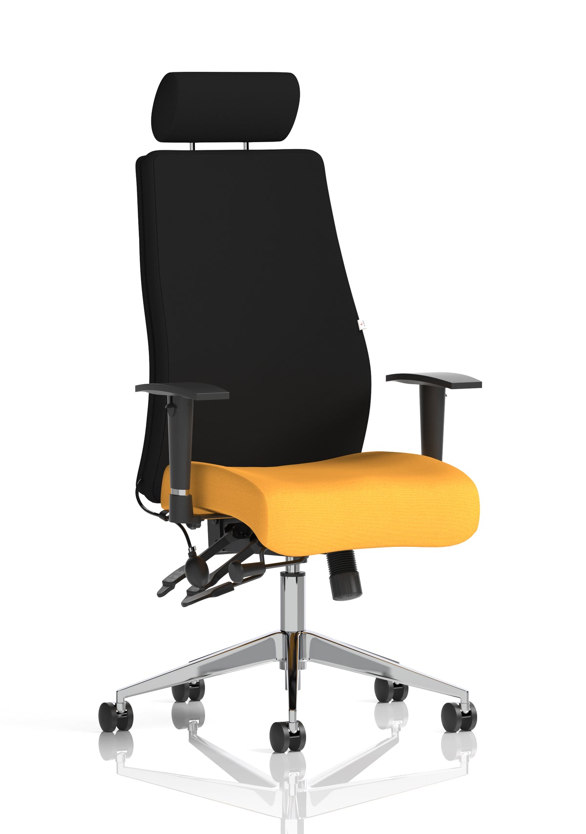 Silverton 24Hr High Back Ergonomic Task Chair | Independent Tilt | Adjustable Lumbar & Headrest Bespoke Senna Yellow Black With Headrest - Industrious Decor
