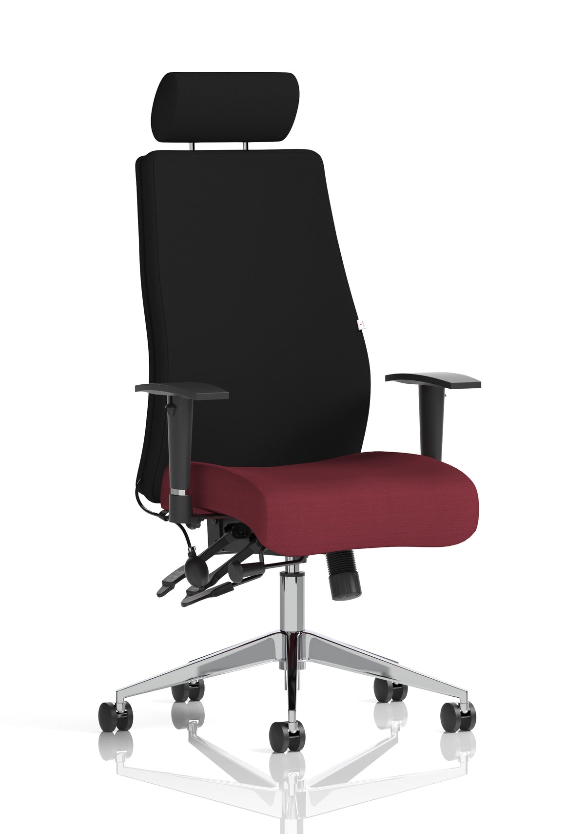 Silverton 24Hr High Back Ergonomic Task Chair | Independent Tilt | Adjustable Lumbar & Headrest Bespoke Ginseng Chilli Black With Headrest - Industrious Decor