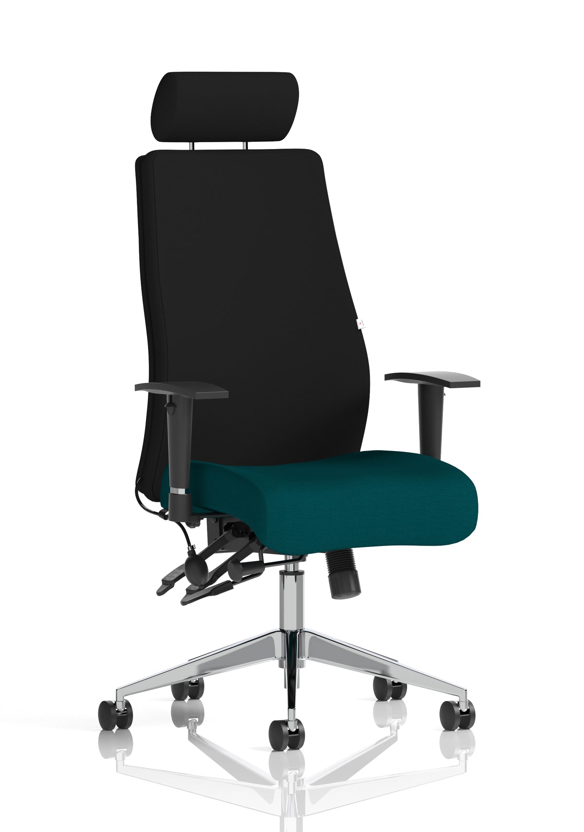 Silverton 24Hr High Back Ergonomic Task Chair | Independent Tilt | Adjustable Lumbar & Headrest Bespoke Maringa Teal Black With Headrest - Industrious Decor