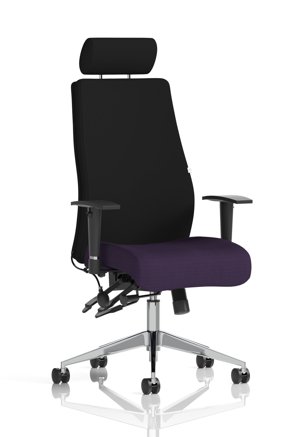 Silverton 24Hr High Back Ergonomic Task Chair | Independent Tilt | Adjustable Lumbar & Headrest Bespoke Tansy Purple Black With Headrest - Industrious Decor