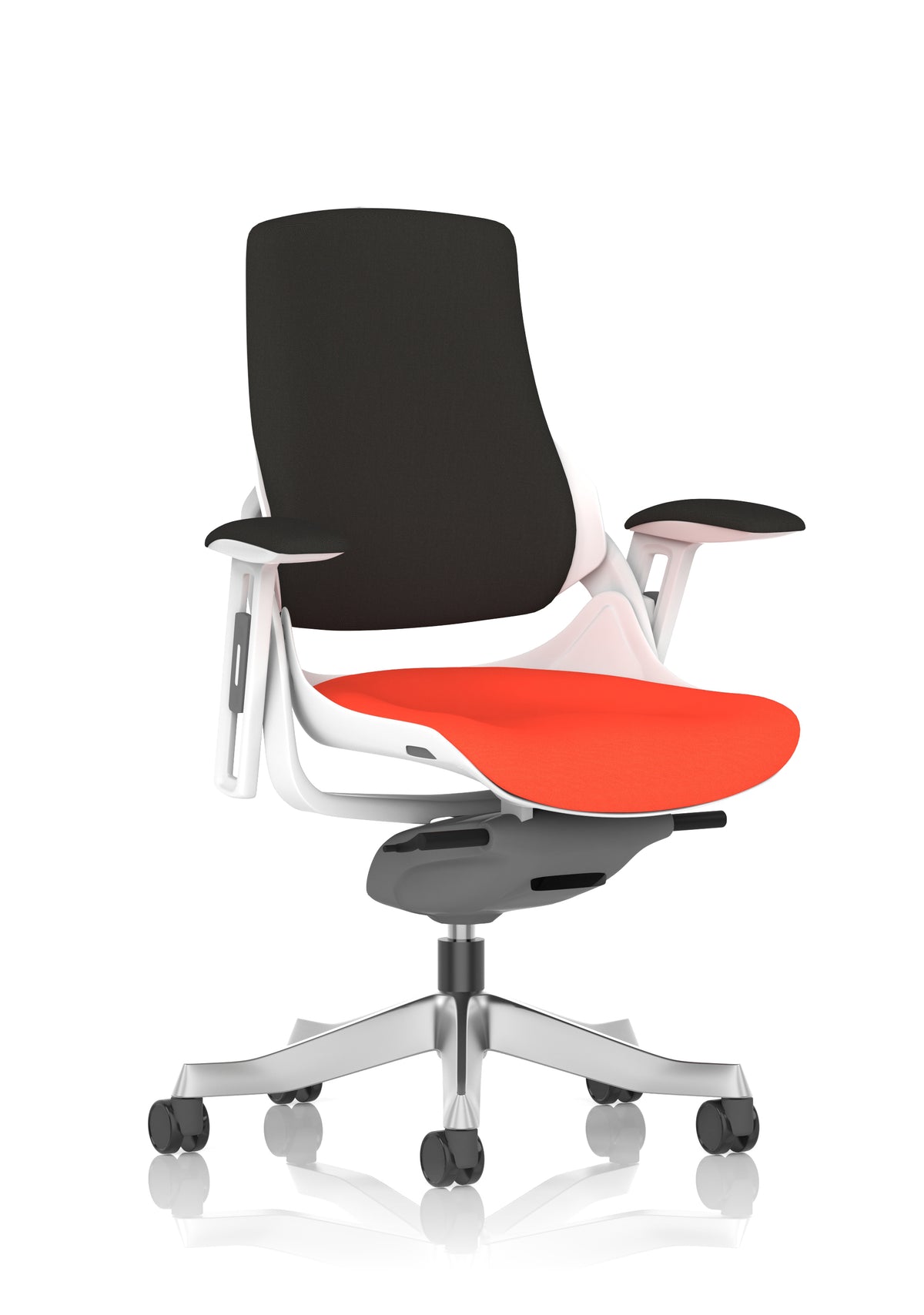 Medbourne High Back White Shell Fabric Executive Office Chair with Arms Bespoke Tabasco Orange Black Fabric None - Industrious Decor