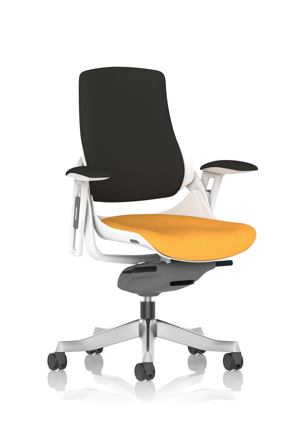 Medbourne High Back White Shell Fabric Executive Office Chair with Arms Bespoke Senna Yellow Black Fabric None - Industrious Decor