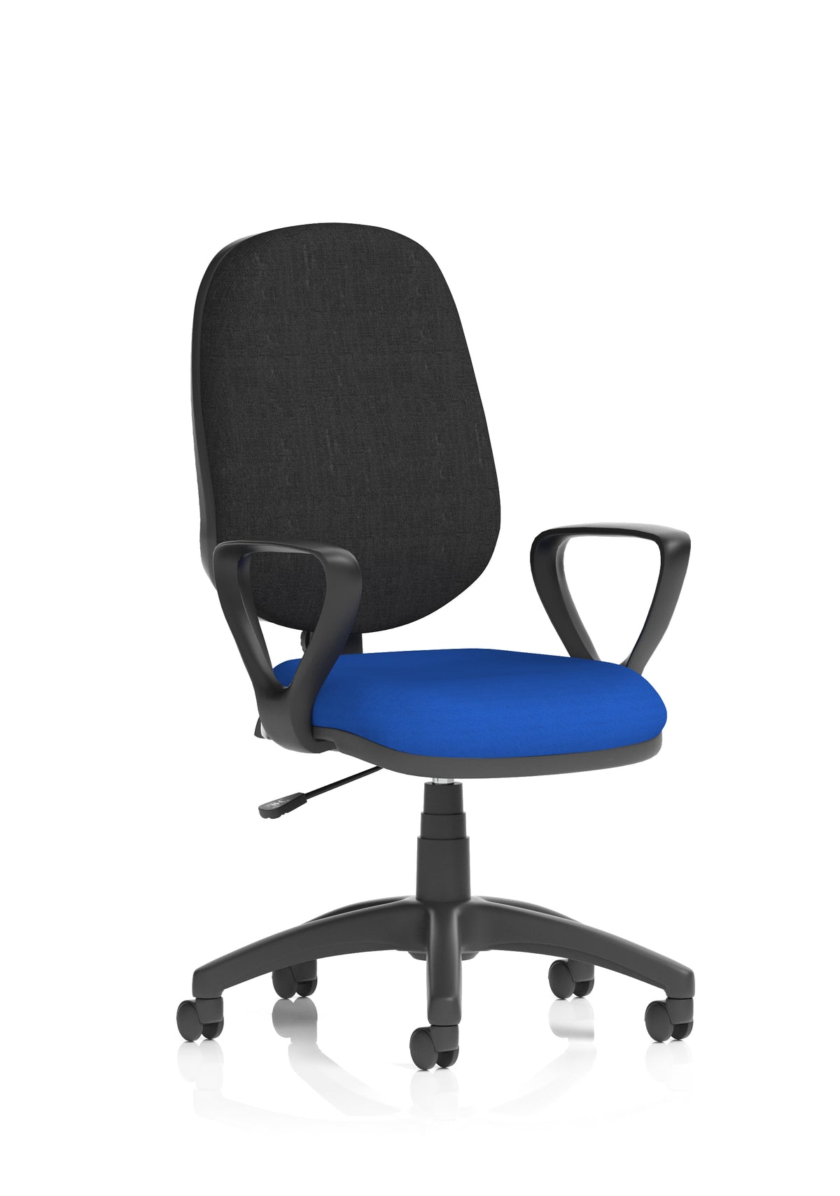 Norwood Medium Back Task Operator Office Chair Bespoke Stevia Blue Fabric Black With Loop Arms - Industrious Decor