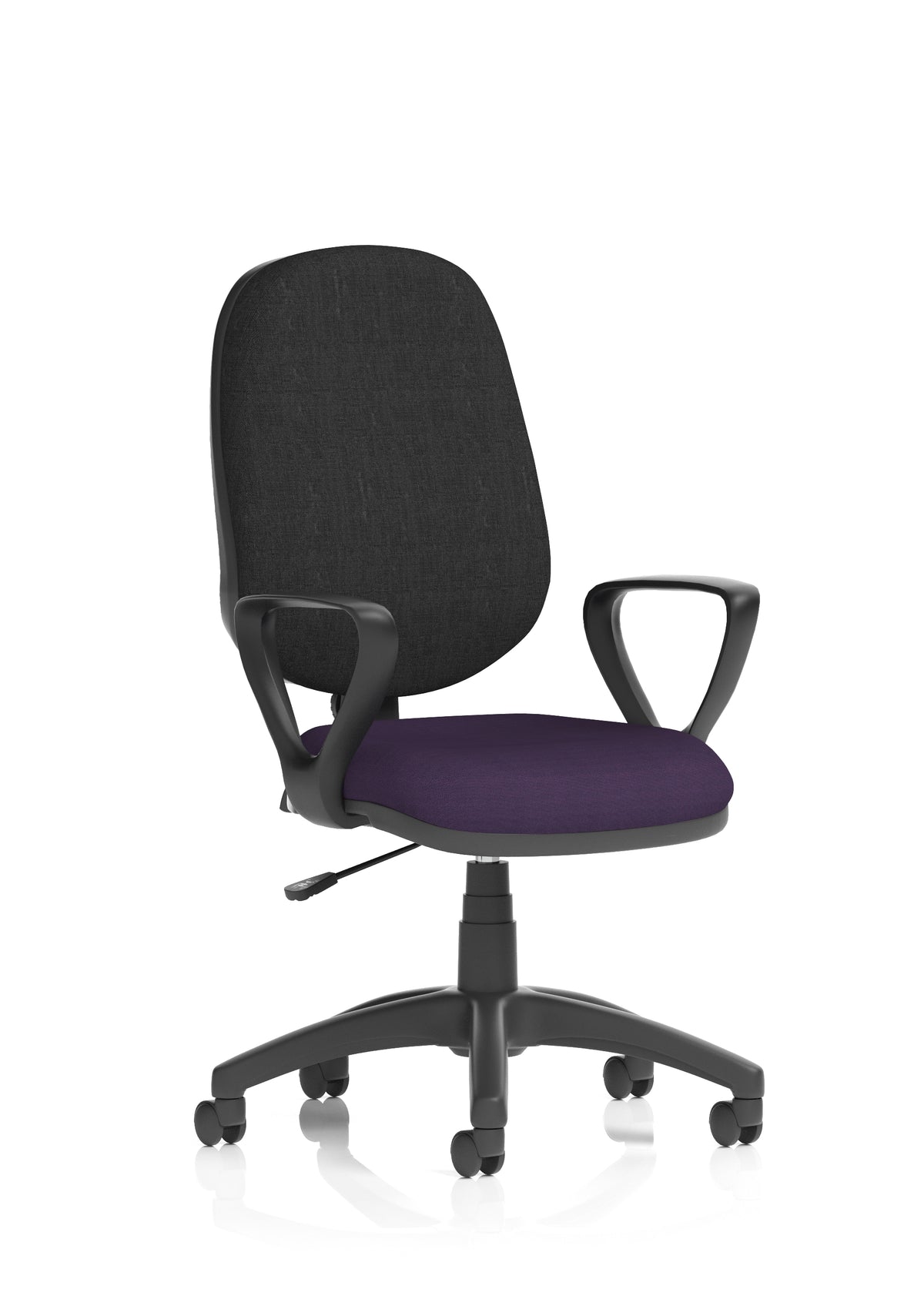 Norwood Medium Back Task Operator Office Chair Bespoke Tansy Purple Fabric Black With Loop Arms - Industrious Decor