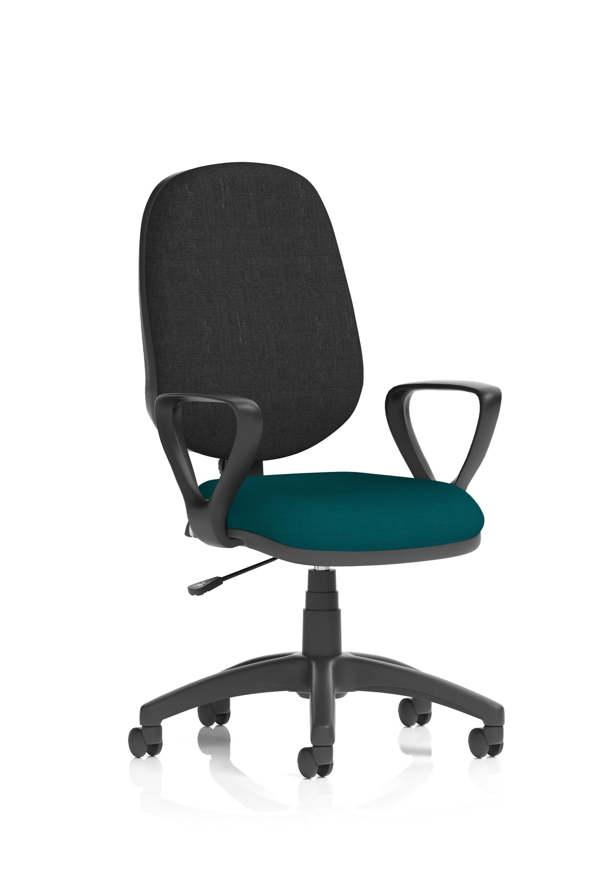 Norwood Medium Back Task Operator Office Chair Bespoke Maringa Teal Fabric Black With Loop Arms - Industrious Decor