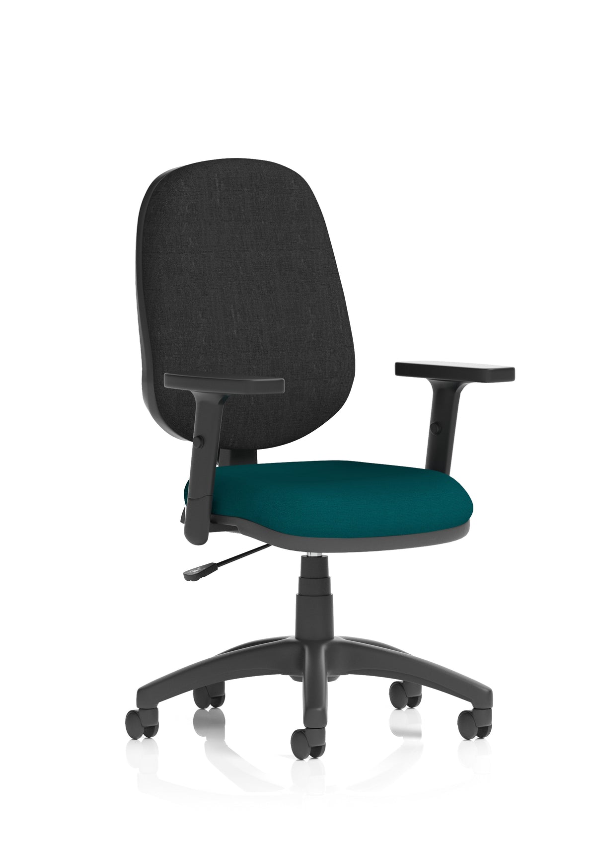 Norwood Medium Back Task Operator Office Chair Bespoke Maringa Teal Fabric Black With Height Adjustable Arms - Industrious Decor