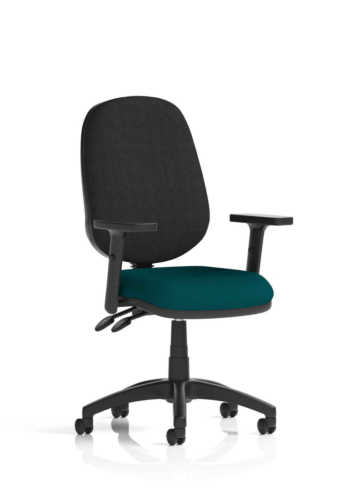 Ives Medium Back Task Operator Office Chair Bespoke Maringa Teal Black With Height Adjustable Arms - Industrious Decor