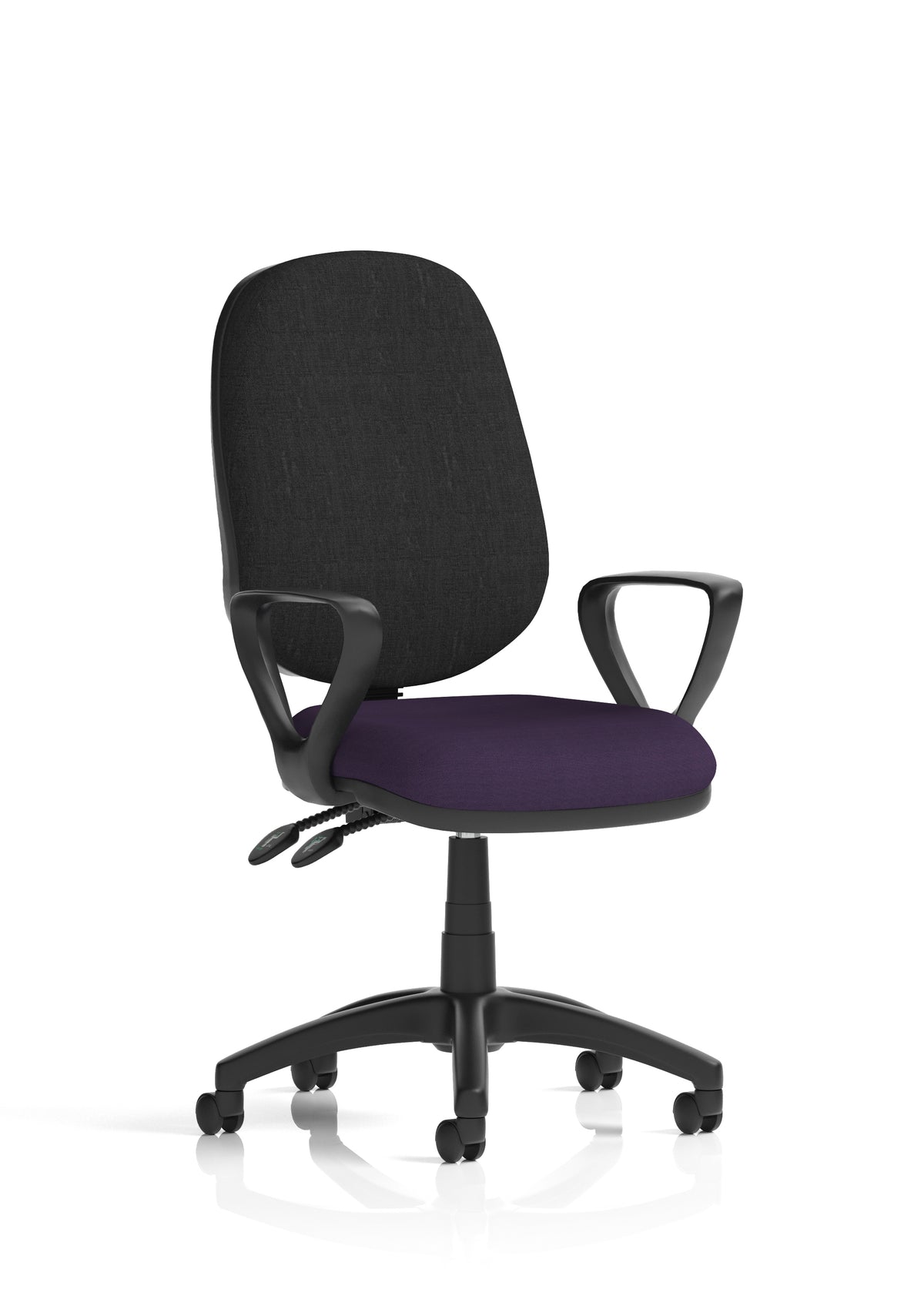 Ives Medium Back Task Operator Office Chair Bespoke Tansy Purple Black With Loop Arms - Industrious Decor