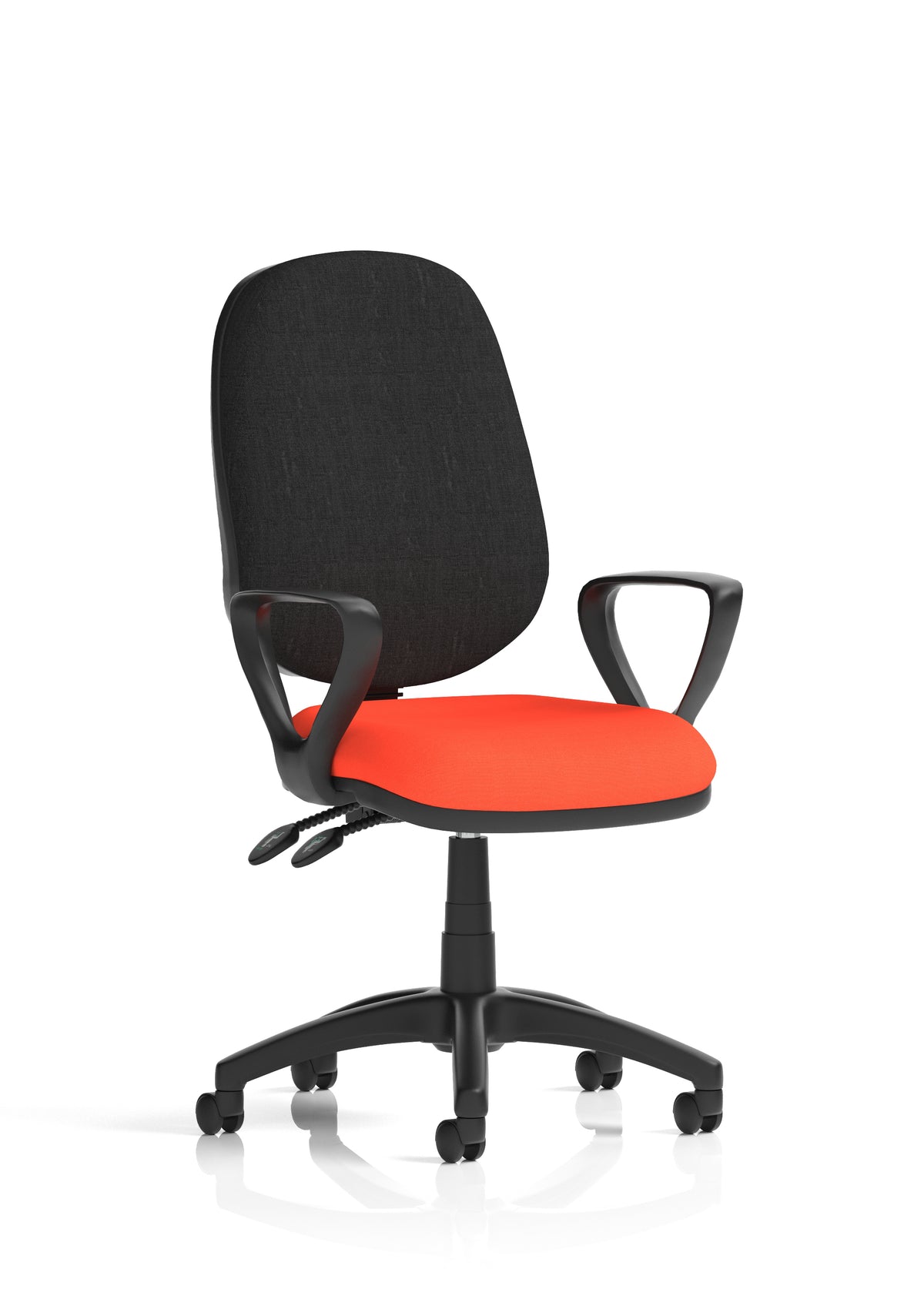 Ives Medium Back Task Operator Office Chair Bespoke Tabasco Orange Black With Loop Arms - Industrious Decor