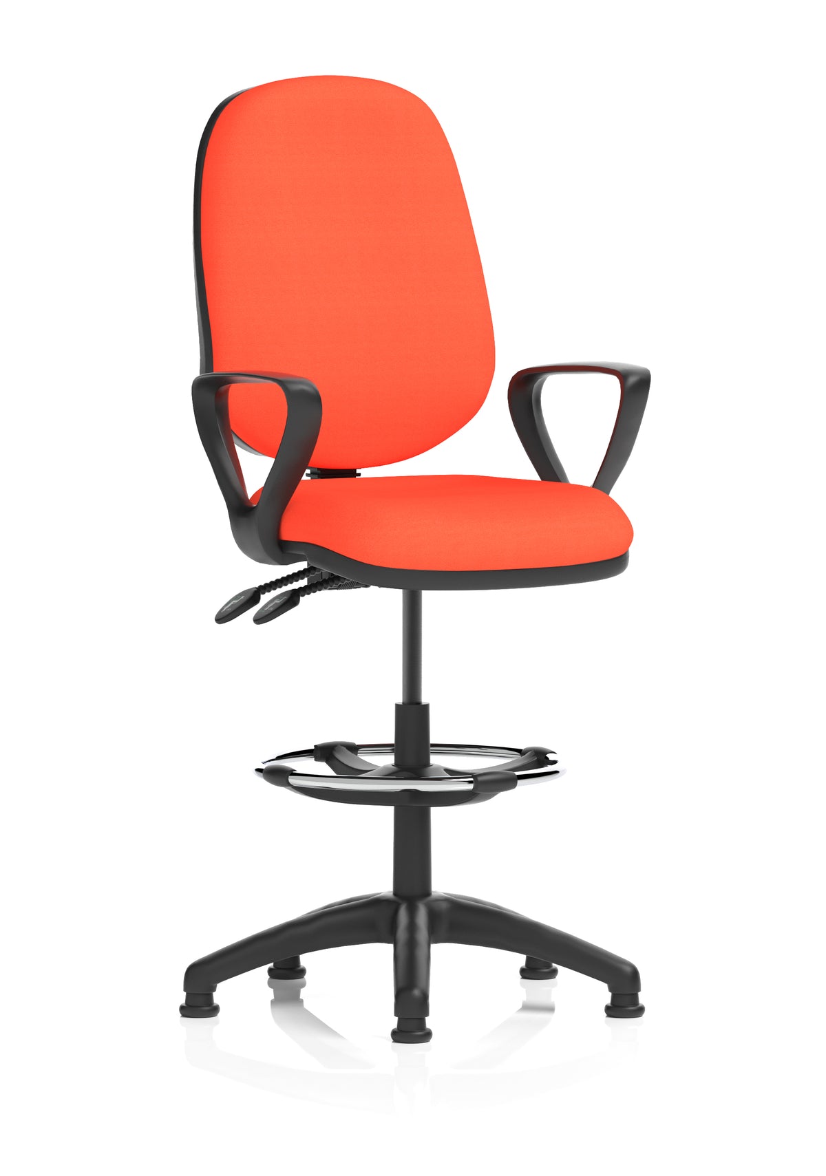 Sterling Medium Back Draughtsman Chair | Infinite Lock | Height Adjustable Back & Arms Bespoke Tabasco Orange Matching Colour With Loop Arms - Industrious Decor