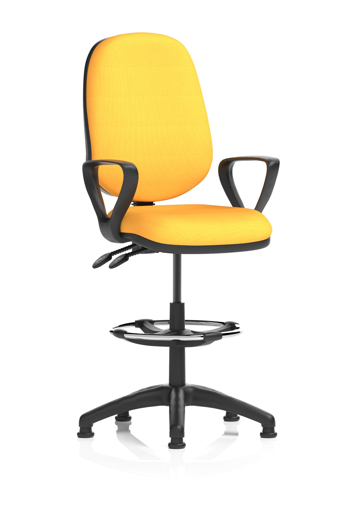 Sterling Medium Back Draughtsman Chair | Infinite Lock | Height Adjustable Back & Arms Bespoke Senna Yellow Matching Colour With Loop Arms - Industrious Decor