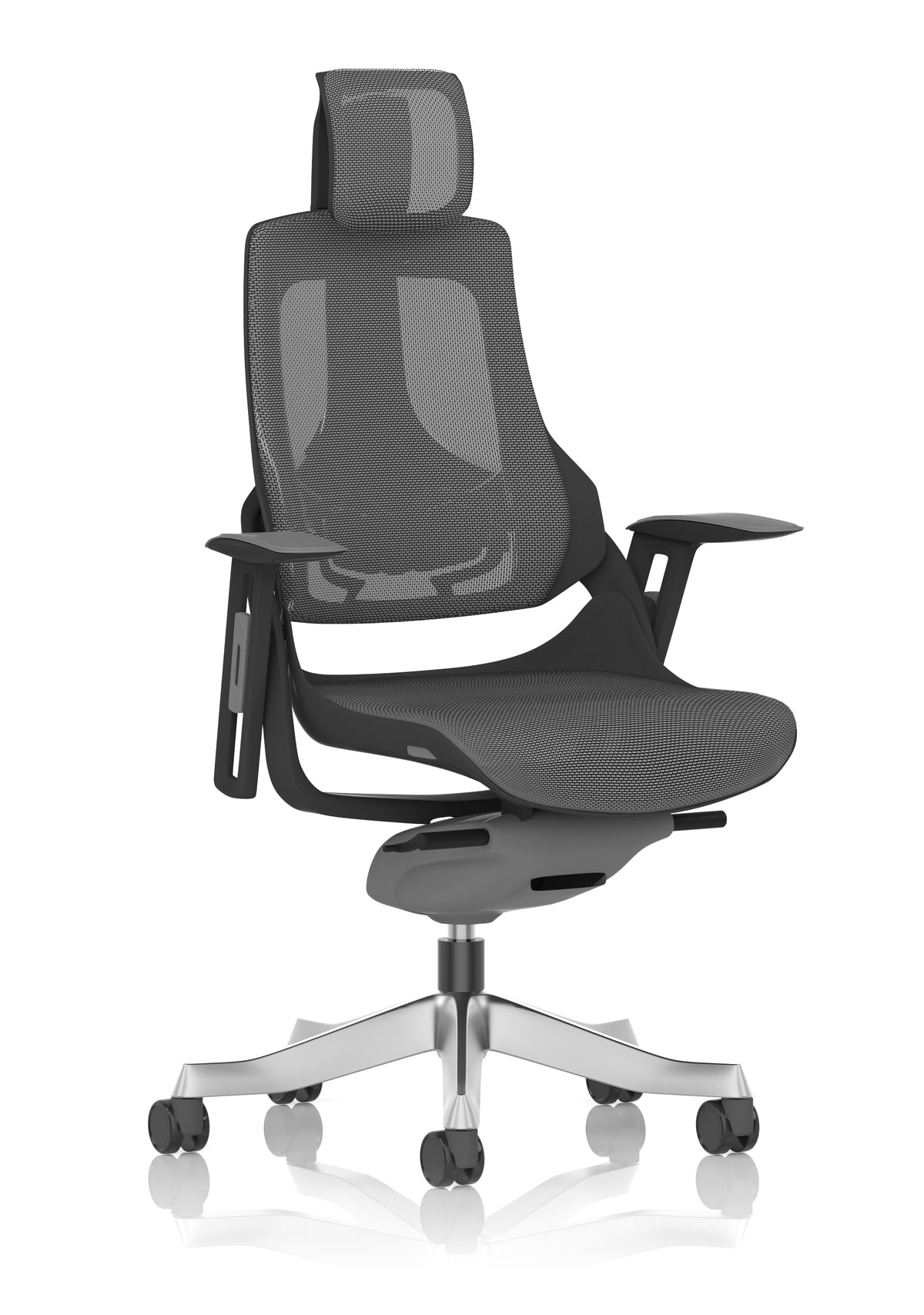 Nettlebed High Back Black Shell Executive Office Chair with Arms Charcoal Mesh Chrome With Headrest - Industrious Decor
