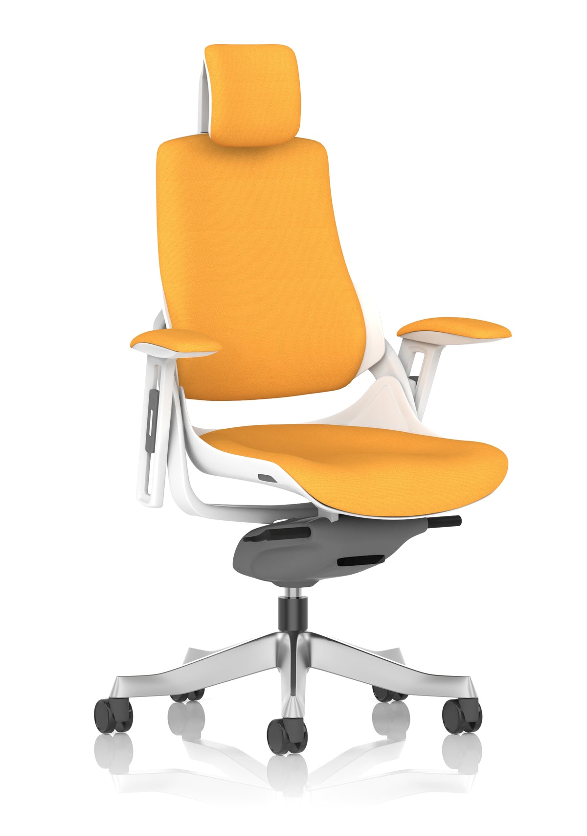 Medbourne High Back White Shell Fabric Executive Office Chair with Arms Bespoke Senna Yellow Bespoke Senna Yellow Fabric With Headrest - Industrious Decor