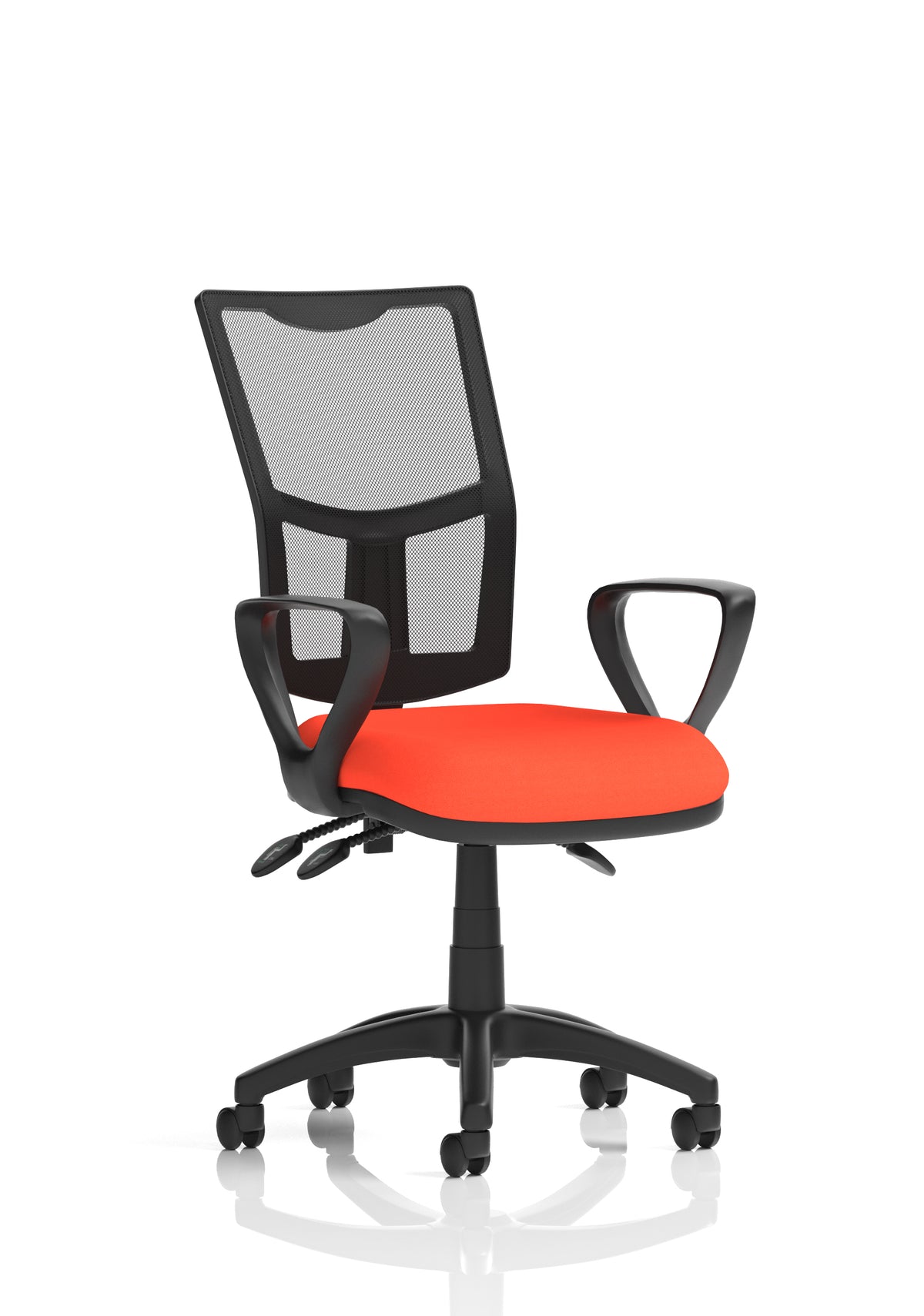 Windham Medium Back Mesh Task Chair | Gas Height | Independent Tilt | Height Adjustable Back Bespoke Tabasco Orange With Loop Arms - Industrious Decor