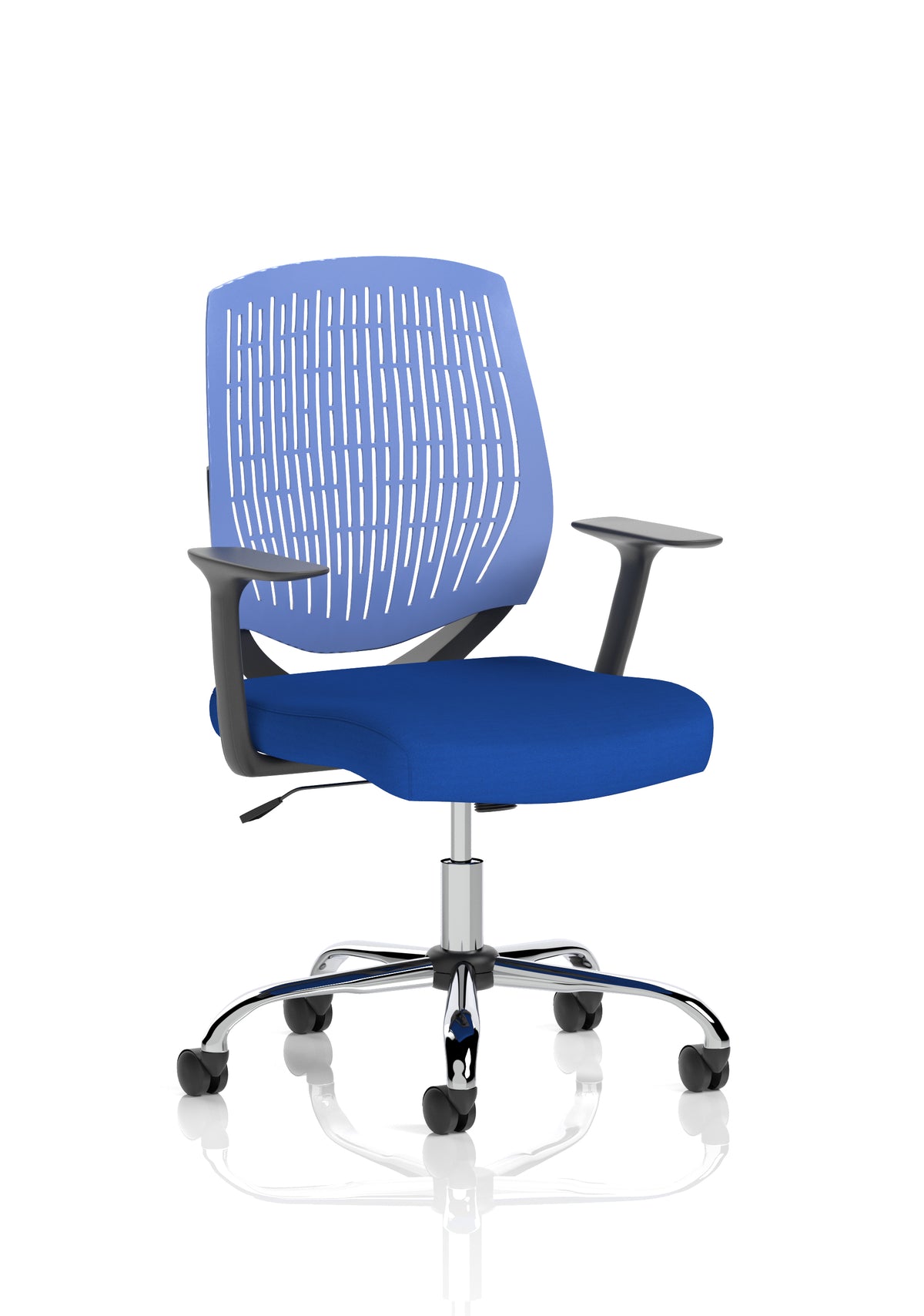 Harlow Medium Back Mesh Task Chair | Gas Height | Lock Tilt | Fixed Arms Blue Bespoke Stevia Blue - Industrious Decor