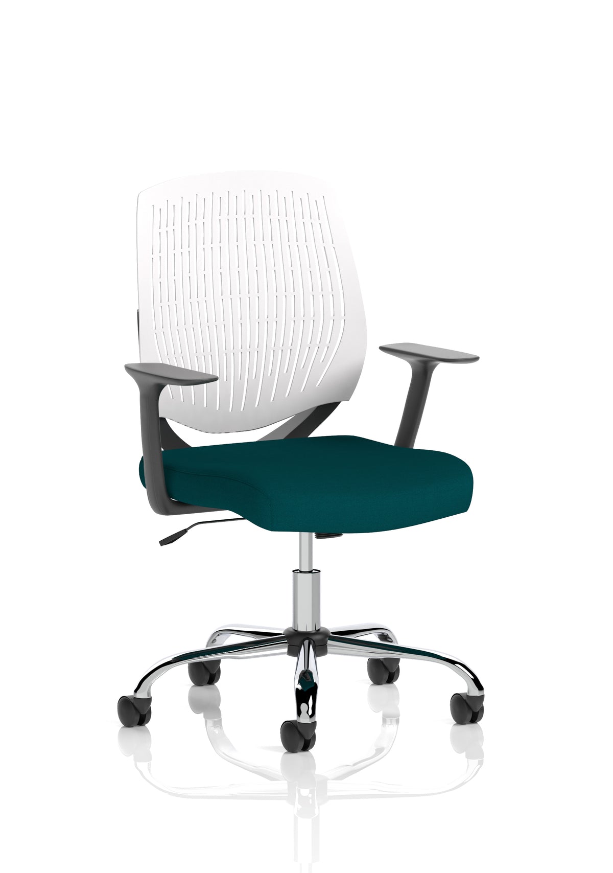 Harlow Medium Back Mesh Task Chair | Gas Height | Lock Tilt | Fixed Arms White Bespoke Maringa Teal - Industrious Decor