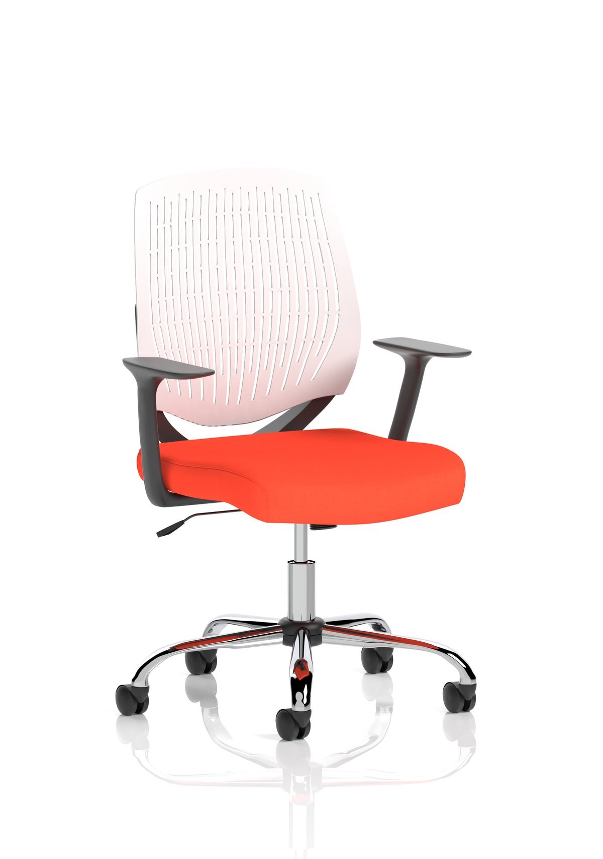Harlow Medium Back Mesh Task Chair | Gas Height | Lock Tilt | Fixed Arms White Bespoke Tabasco Orange - Industrious Decor