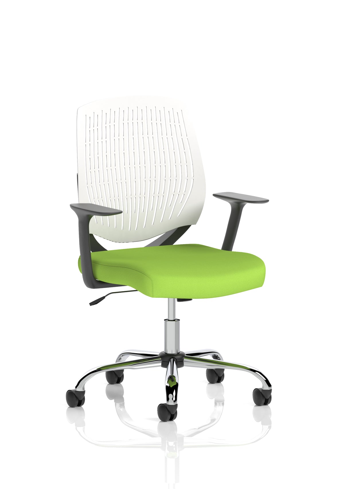 Harlow Medium Back Mesh Task Chair | Gas Height | Lock Tilt | Fixed Arms White Bespoke Myrrh Green - Industrious Decor