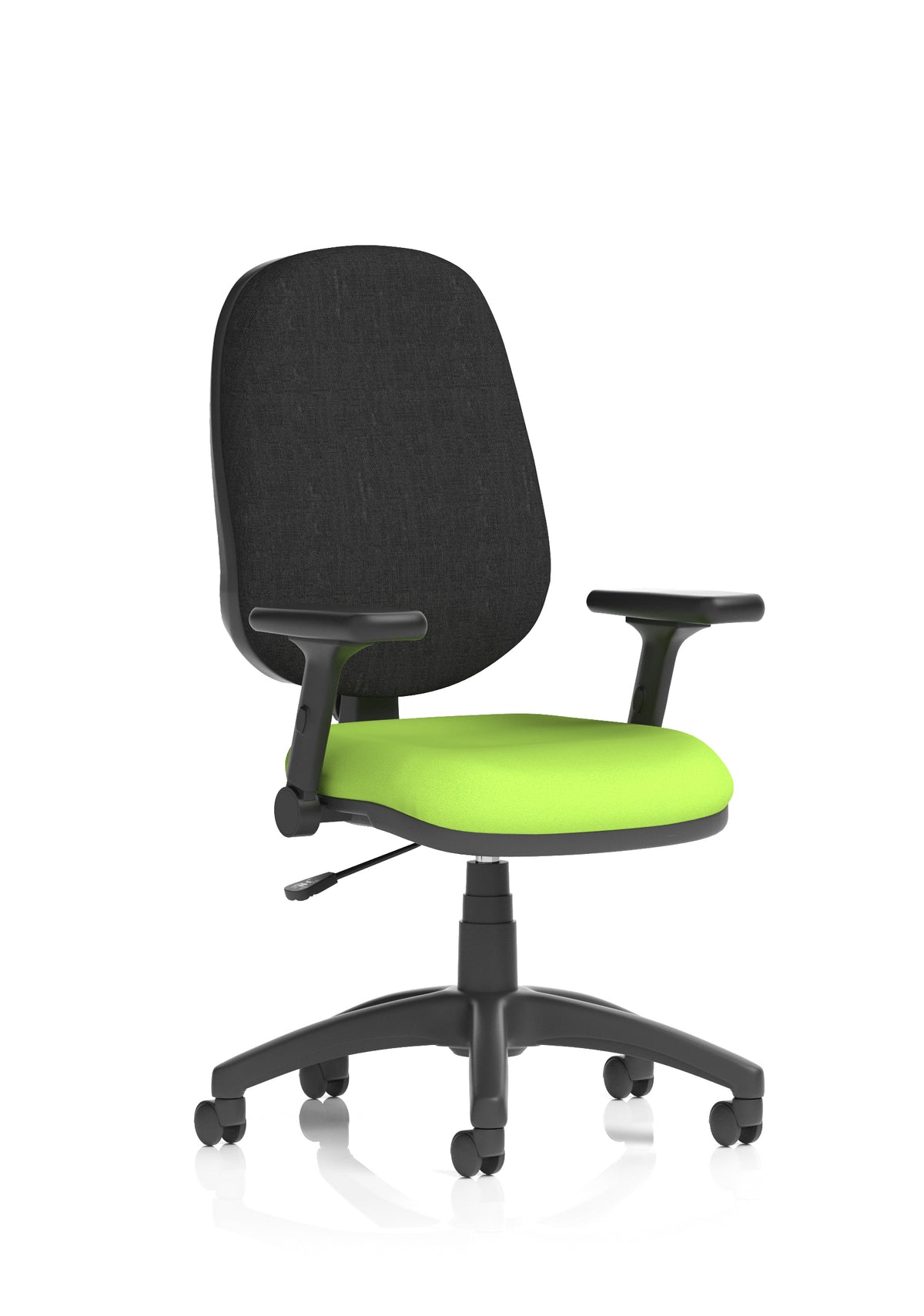 Norwood Medium Back Task Operator Office Chair Bespoke Myrrh Green Fabric Black With Height Adjustable And Folding Arms - Industrious Decor