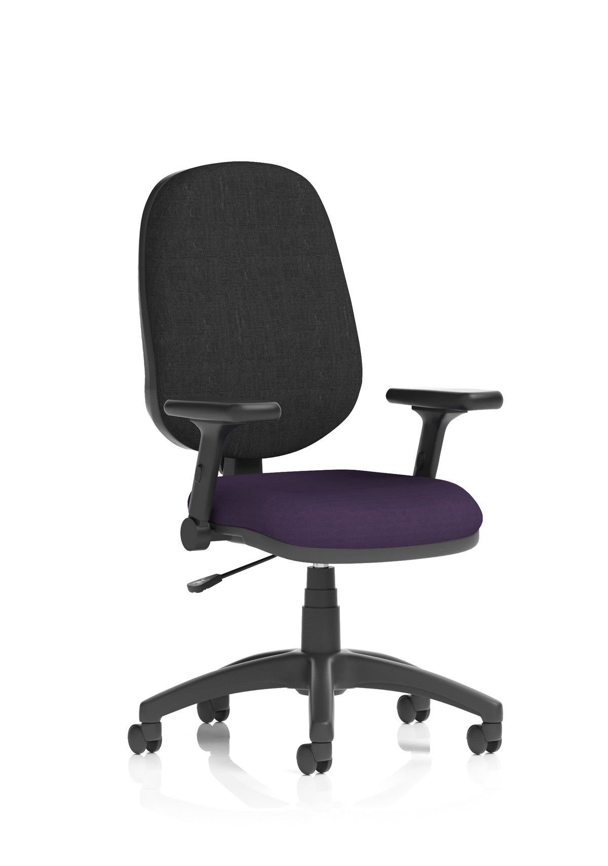 Norwood Medium Back Task Operator Office Chair Bespoke Tansy Purple Fabric Black With Height Adjustable And Folding Arms - Industrious Decor