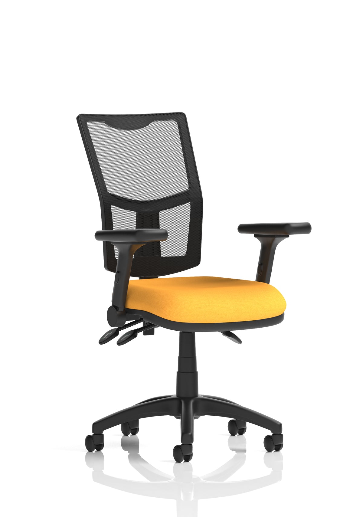 Windham Medium Back Mesh Task Chair | Gas Height | Independent Tilt | Height Adjustable Back Bespoke Senna Yellow With Height Adjustable And Folding Arms - Industrious Decor