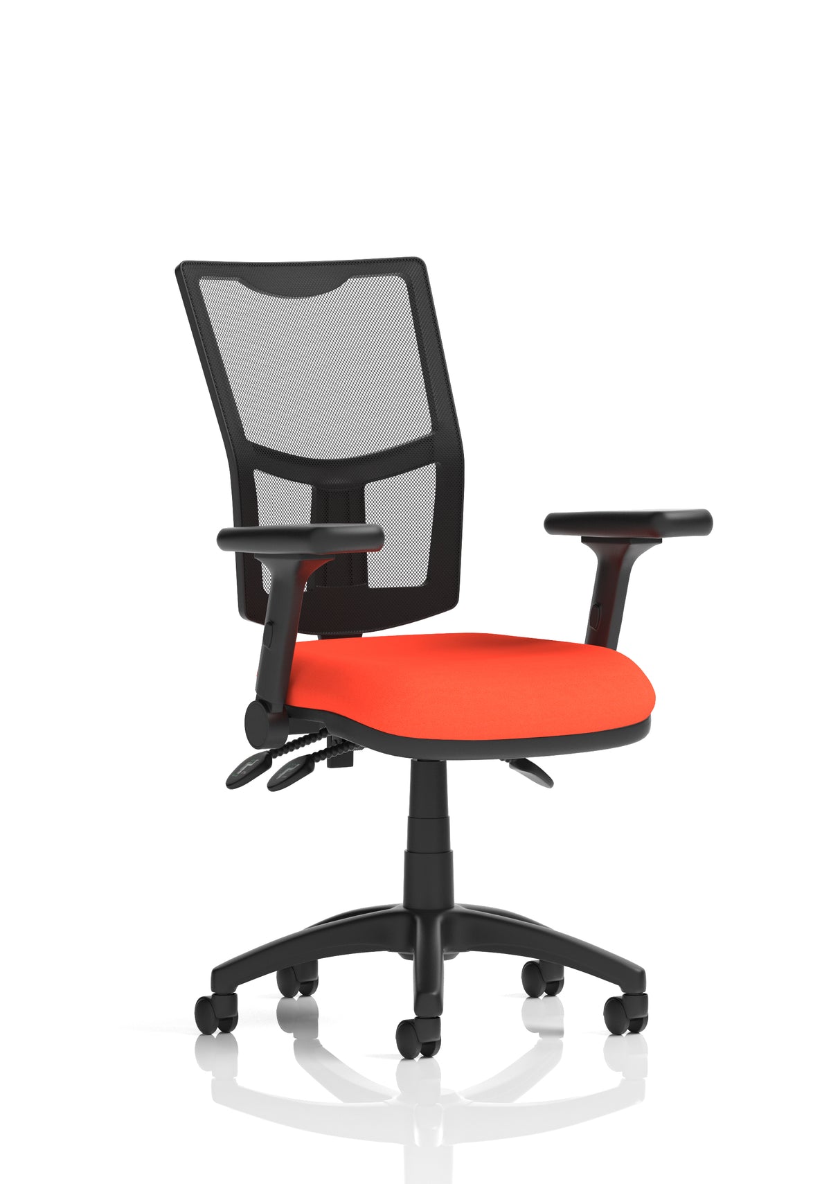 Windham Medium Back Mesh Task Chair | Gas Height | Independent Tilt | Height Adjustable Back Bespoke Tabasco Orange With Height Adjustable And Folding Arms - Industrious Decor