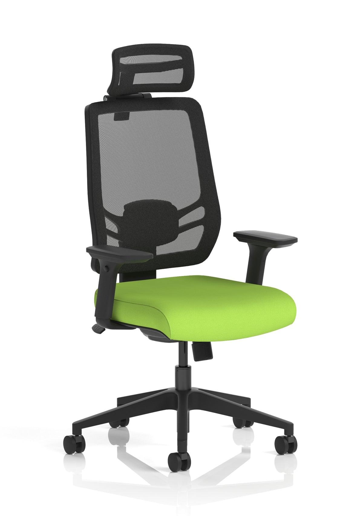 Halsey 24Hr High Back Mesh Ergonomic Task Chair with Arms Mesh & Bespoke Myrrh Green Fabric With Headrest - Industrious Decor