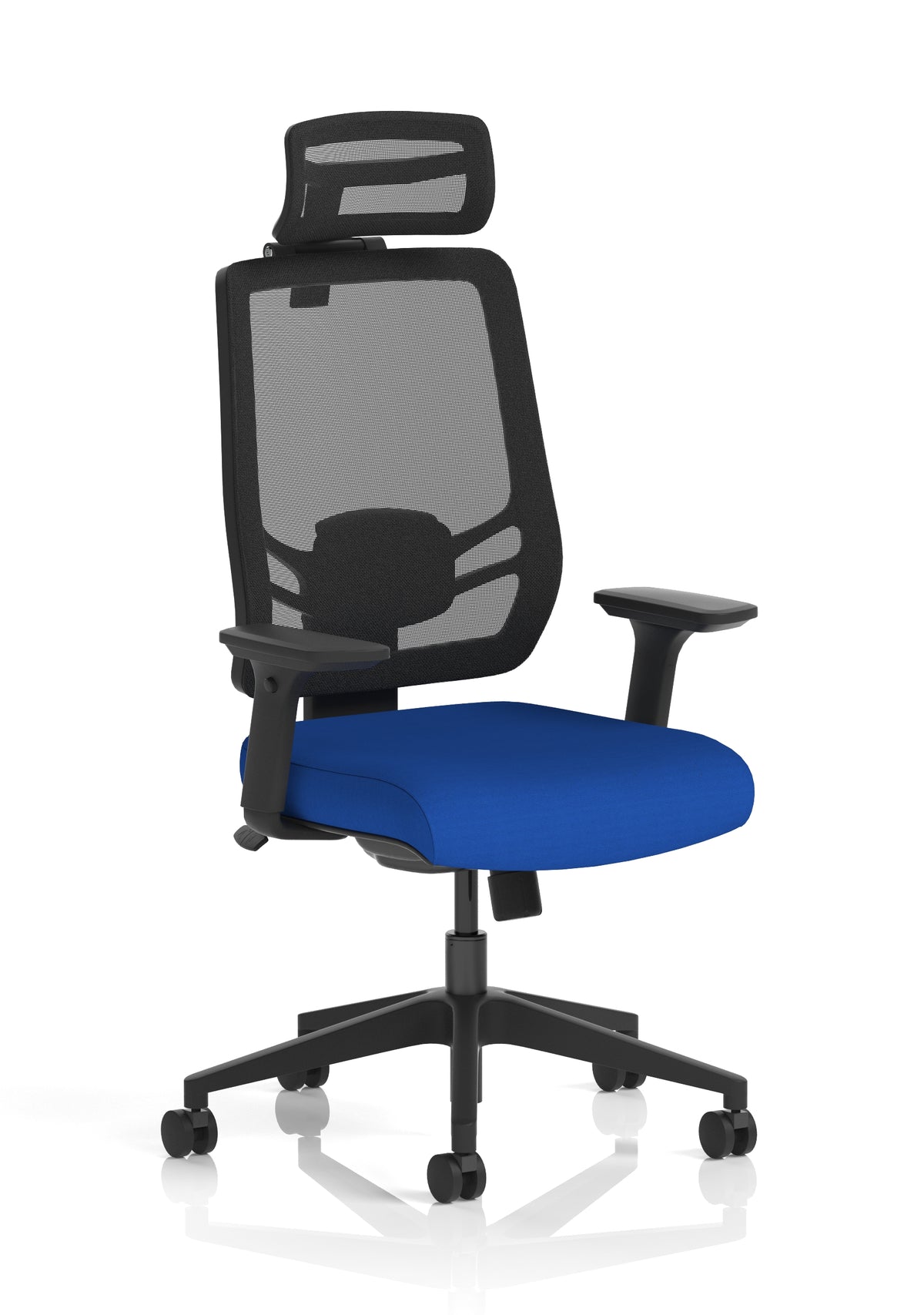 Halsey 24Hr High Back Mesh Ergonomic Task Chair with Arms Mesh & Bespoke Stevia Blue Fabric With Headrest - Industrious Decor