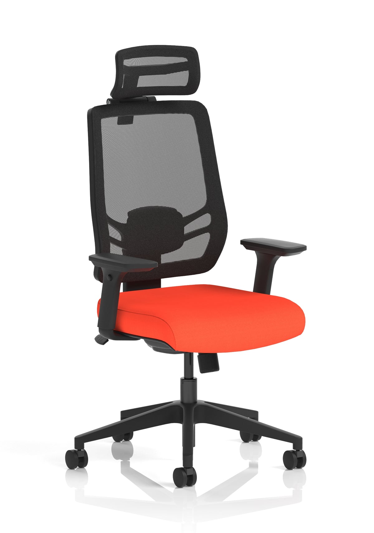 Halsey 24Hr High Back Mesh Ergonomic Task Chair with Arms Mesh & Bespoke Tabasco Orange Fabric With Headrest - Industrious Decor