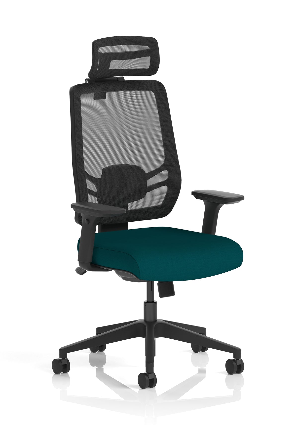 Halsey 24Hr High Back Mesh Ergonomic Task Chair with Arms Mesh & Bespoke Maringa Teal Fabric With Headrest - Industrious Decor
