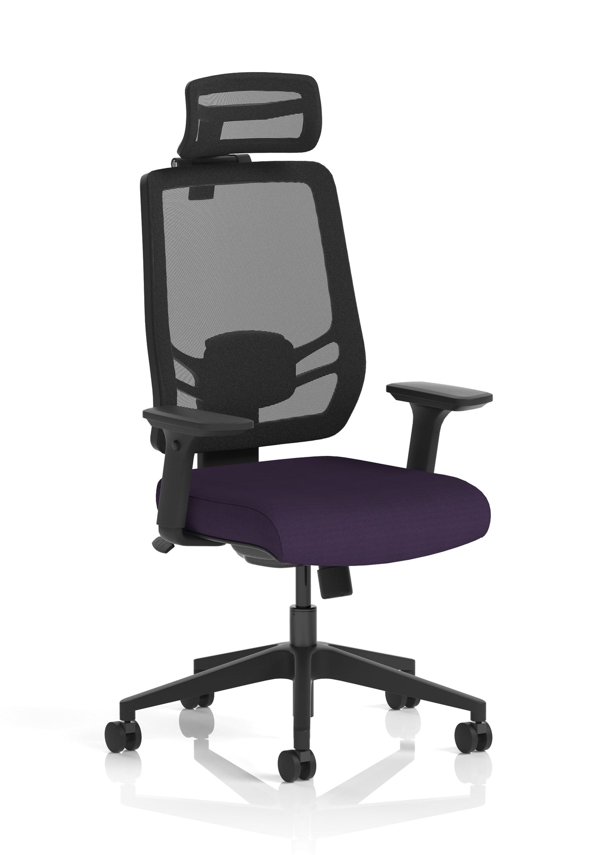 Halsey 24Hr High Back Mesh Ergonomic Task Chair with Arms Mesh & Bespoke Tansy Purple Fabric With Headrest - Industrious Decor