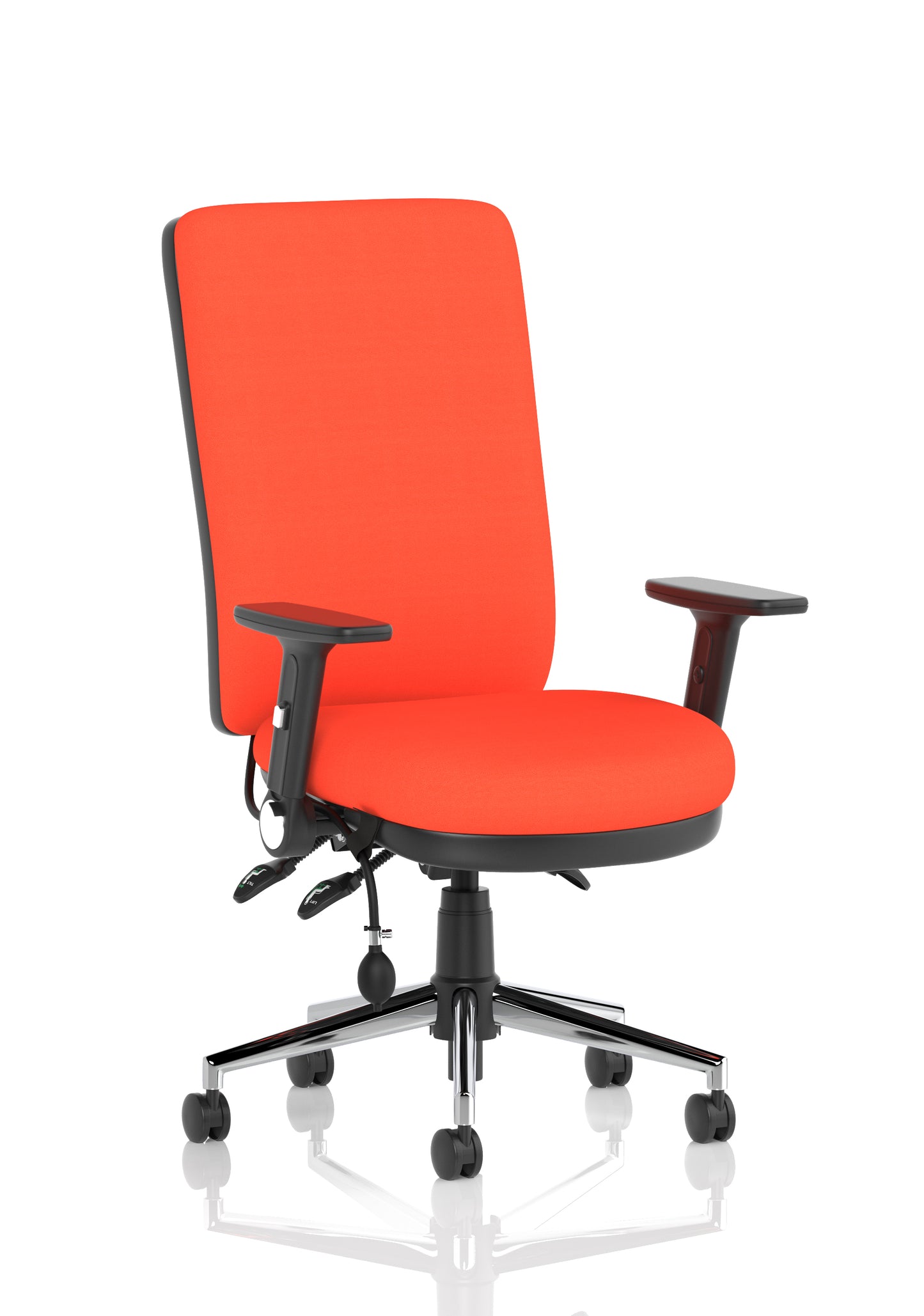 Chiro High Back Task Operator Office Chair Bespoke Tabasco Orange With Height Adjustable & Folding Arms Matching Bespoke Colour - Industrious Decor