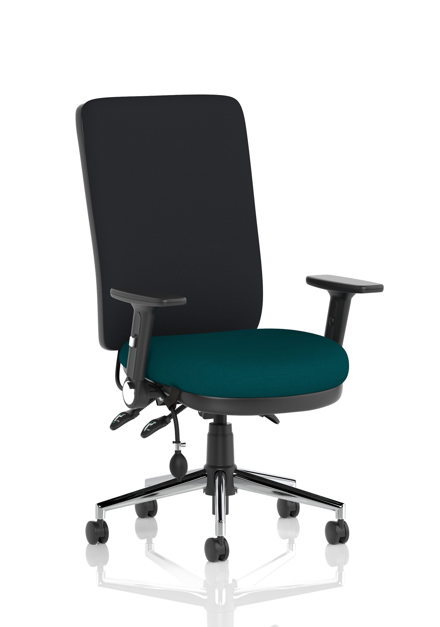 Chiro High Back Task Operator Office Chair Bespoke Maringa Teal With Height Adjustable & Folding Arms Black - Industrious Decor