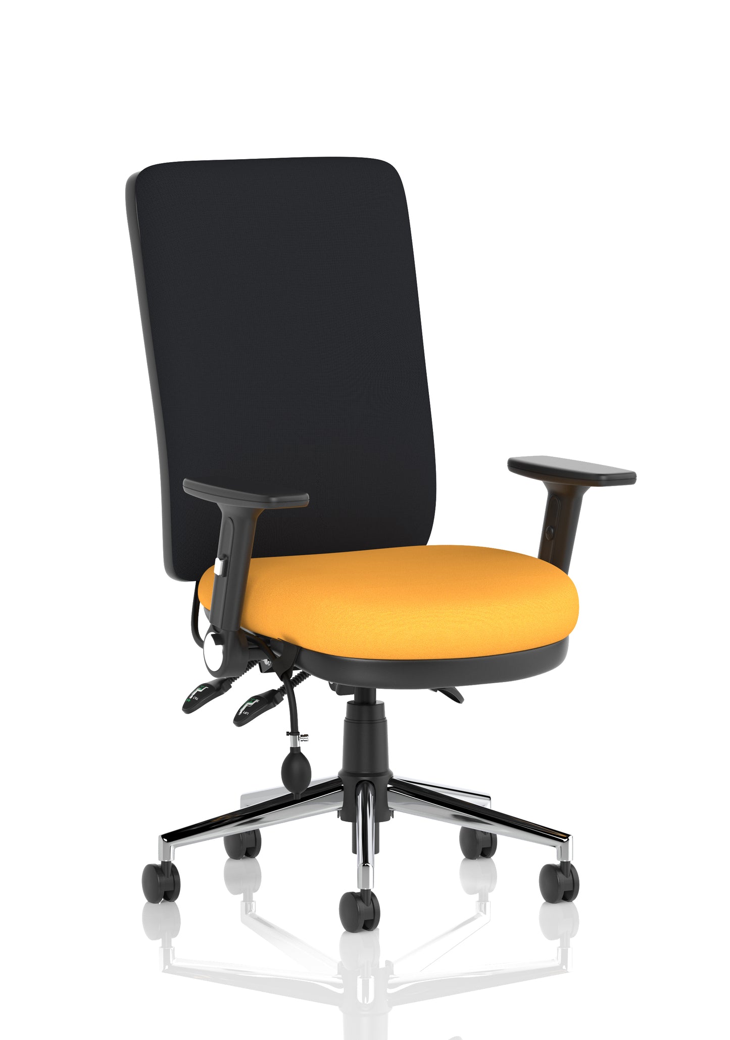 Chiro High Back Task Operator Office Chair Bespoke Senna Yellow With Height Adjustable & Folding Arms Black - Industrious Decor