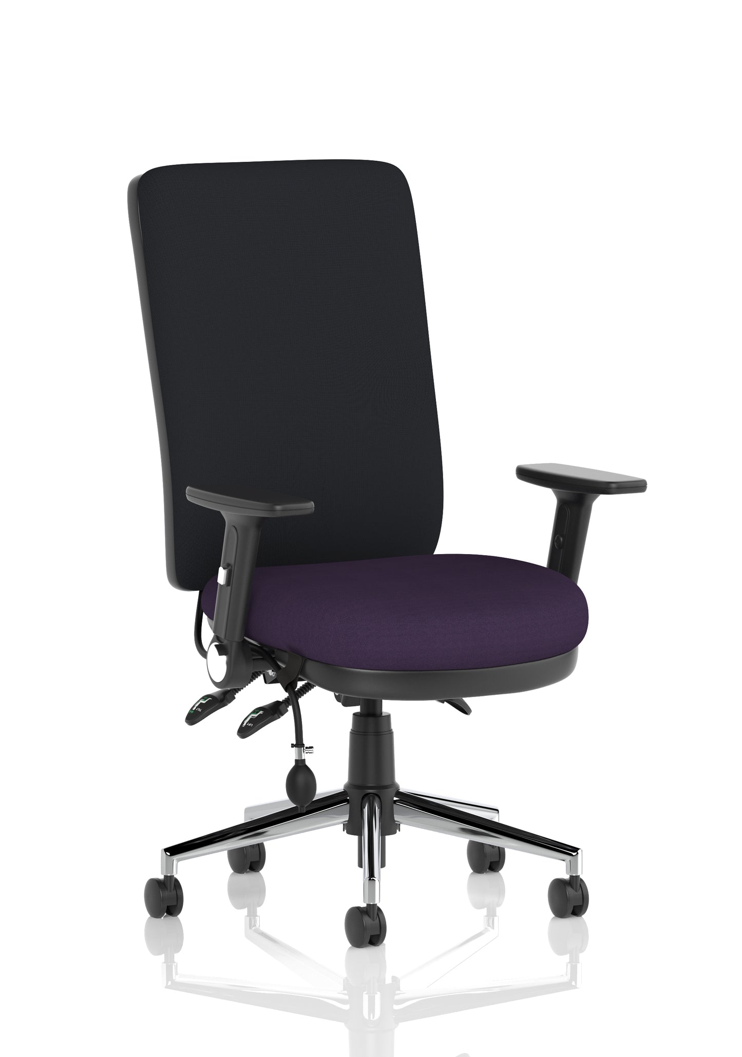 Chiro High Back Task Operator Office Chair Bespoke Tansy Purple With Height Adjustable & Folding Arms Black - Industrious Decor