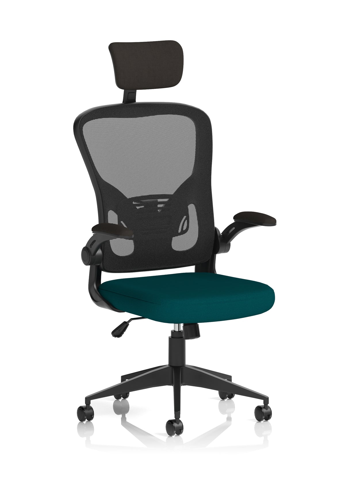 Ace Executive Mesh Chair With Folding Arms Bespoke Maringa Teal - Industrious Decor